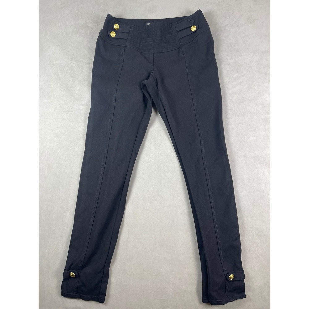 INC International Concepts Black Sailor Pants Gold Button Slim Leg Size 6